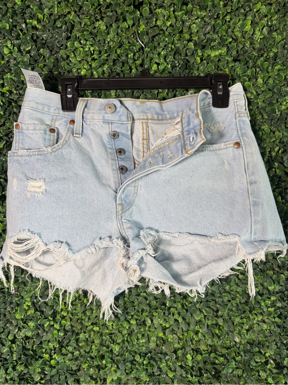 Levi’s Premium 501 Distressed Cutoff Denim Shorts Light Wash 27